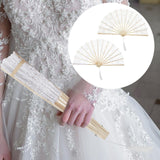 Maxbell Handheld Lace Fan Wedding Bride Fan for Stage Dancing Women Gifts White