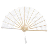 Maxbell Handheld Lace Fan Wedding Bride Fan for Stage Dancing Women Gifts White