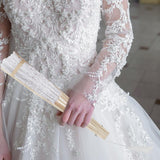 Maxbell Handheld Lace Fan Wedding Bride Fan for Stage Dancing Women Gifts White