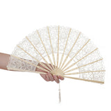 Maxbell Handheld Lace Fan Wedding Bride Fan for Stage Dancing Women Gifts White