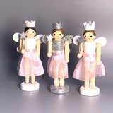 Maxbell 3 Pieces Christmas Decor Nutcracker Angel Figurine Traditional for Bedroom Silver+White