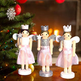 Maxbell 3 Pieces Christmas Decor Nutcracker Angel Figurine Traditional for Bedroom Silver+White