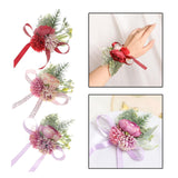 Maxbell Wrist Corsage Bracelet Silk Rose Hand Artificial Flowers for Ceremony Prom Red