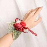 Maxbell Wrist Corsage Bracelet Silk Rose Hand Artificial Flowers for Ceremony Prom Red
