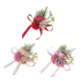 Maxbell Wrist Corsage Bracelet Silk Rose Hand Artificial Flowers for Ceremony Prom Red