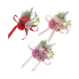 Maxbell Wrist Corsage Bracelet Silk Rose Hand Artificial Flowers for Ceremony Prom Red