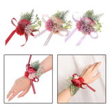 Maxbell Wrist Corsage Bracelet Silk Rose Hand Artificial Flowers for Ceremony Prom Red