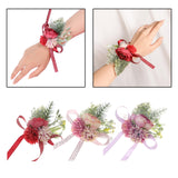 Maxbell Wrist Corsage Bracelet Silk Rose Hand Artificial Flowers for Ceremony Prom Red