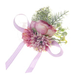 Maxbell Wrist Corsage Bracelet Silk Rose Hand Artificial Flowers for Ceremony Prom Purple