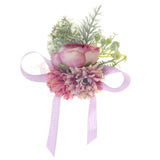 Maxbell Wrist Corsage Bracelet Silk Rose Hand Artificial Flowers for Ceremony Prom Purple