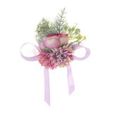 Maxbell Wrist Corsage Bracelet Silk Rose Hand Artificial Flowers for Ceremony Prom Purple