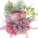 Maxbell Wrist Corsage Bracelet Silk Rose Hand Artificial Flowers for Ceremony Prom Purple