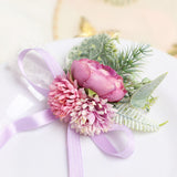 Maxbell Wrist Corsage Bracelet Silk Rose Hand Artificial Flowers for Ceremony Prom Purple