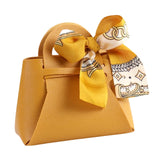 Maxbell Portable Favour Bag PU Leather with Handles for Present Wrap Easter Birthday Yellow