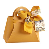 Maxbell Portable Favour Bag PU Leather with Handles for Present Wrap Easter Birthday Yellow