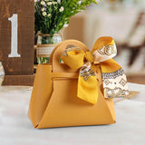 Maxbell Portable Favour Bag PU Leather with Handles for Present Wrap Easter Birthday Yellow