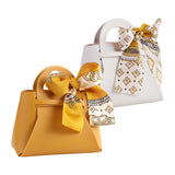 Maxbell Portable Favour Bag PU Leather with Handles for Present Wrap Easter Birthday Yellow