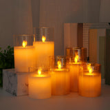 Maxbell 3 Pieces Flickering Flameless Candles for Centerpiece Home Party Brown