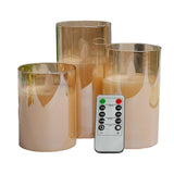 Maxbell 3 Pieces Flickering Flameless Candles for Centerpiece Home Party Brown