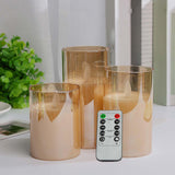 Maxbell 3 Pieces Flickering Flameless Candles for Centerpiece Home Party Brown