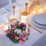 Maxbell 12inch Christmas Advent Wreath with Candle Holder for Church Christmas Pink