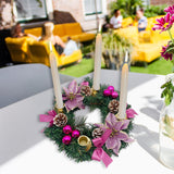 Maxbell 12inch Christmas Advent Wreath with Candle Holder for Church Christmas Pink