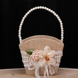 Maxbell Maxbell Burlap Flower Girl Basket Lace Satin Rustic for Festival Ceremony Parties