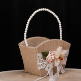 Maxbell Maxbell Burlap Flower Girl Basket Lace Satin Rustic for Festival Ceremony Parties