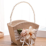 Maxbell Maxbell Burlap Flower Girl Basket Lace Satin Rustic for Festival Ceremony Parties
