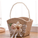 Maxbell Maxbell Burlap Flower Girl Basket Lace Satin Rustic for Festival Ceremony Parties