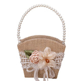 Maxbell Maxbell Burlap Flower Girl Basket Lace Satin Rustic for Festival Ceremony Parties
