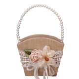 Maxbell Maxbell Burlap Flower Girl Basket Lace Satin Rustic for Festival Ceremony Parties