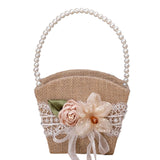 Maxbell Maxbell Burlap Flower Girl Basket Lace Satin Rustic for Festival Ceremony Parties