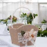 Maxbell Maxbell Burlap Flower Girl Basket Lace Satin Rustic for Festival Ceremony Parties