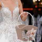 Maxbell Maxbell Burlap Flower Girl Basket Lace Satin Rustic for Festival Ceremony Parties
