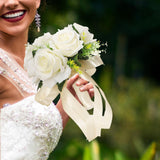 Maxbell Elegant Wedding Bride Bouquet Arrangement for Church Party Decor White