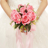 Maxbell Elegant Wedding Bride Bouquet Arrangement for Church Party Decor Pink