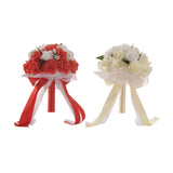 Maxbell Wedding Bride Bouquet with Silk Ribbon for Anniversary Church Decoration Red