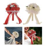 Maxbell Wedding Bride Bouquet with Silk Ribbon for Anniversary Church Decoration Red