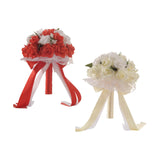 Maxbell Wedding Bride Bouquet with Silk Ribbon for Anniversary Church Decoration Red