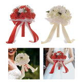 Maxbell Wedding Bride Bouquet with Silk Ribbon for Anniversary Church Decoration Red