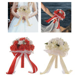 Maxbell Wedding Bride Bouquet with Silk Ribbon for Anniversary Church Decoration Red