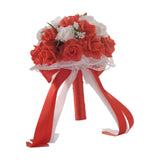 Maxbell Wedding Bride Bouquet with Silk Ribbon for Anniversary Church Decoration Red