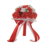 Maxbell Wedding Bride Bouquet with Silk Ribbon for Anniversary Church Decoration Red