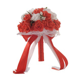Maxbell Wedding Bride Bouquet with Silk Ribbon for Anniversary Church Decoration Red