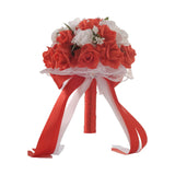 Maxbell Wedding Bride Bouquet with Silk Ribbon for Anniversary Church Decoration Red