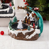 Maxbell Christmas Winter Snow Scene Village House Resin Music Fountain for New Year