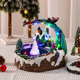 Maxbell Christmas Winter Snow Scene Village House Resin Music Fountain for New Year