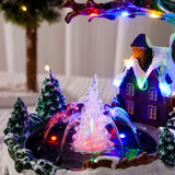Maxbell Christmas Winter Snow Scene Village House Resin Music Fountain for New Year