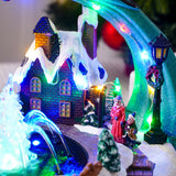 Maxbell Christmas Winter Snow Scene Village House Resin Music Fountain for New Year